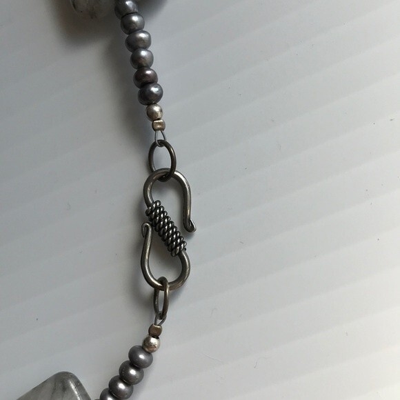 Vintage Handmade Quartz Pyrite Pearls Sterling Silver Necklace approx 16 inch - Picture 6 of 8